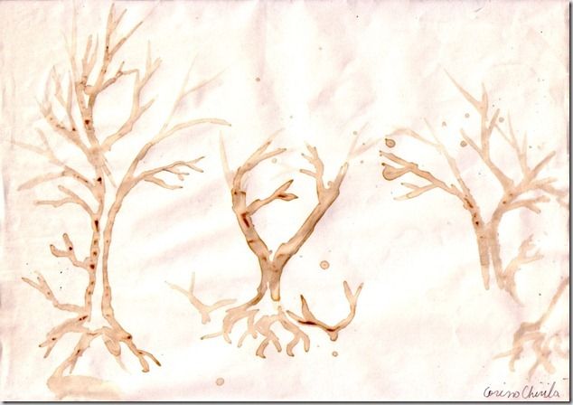 Poveste de dragoste cu copaci pictura facuta cu cafea - Tree love story coffee painting