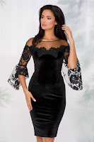 Rochie MBG neagra din catifea cu broderie