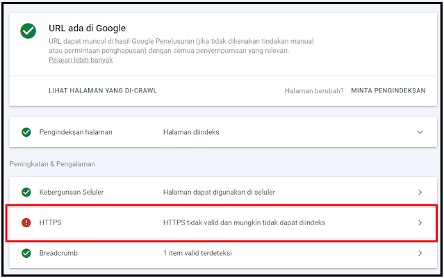 HTTPS tidak valid dan mungkin tidak dapat diindeks