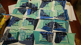 Teal mini swap quilt - aqua and navy mini log cabin quilt