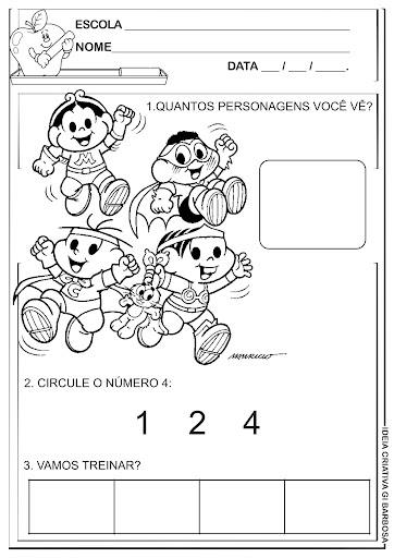 Atividade Matemática Dia da Criança Personagens Turma da Mônica