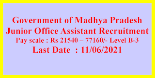 Junior Office Assistant Recruitment - Government of  Madhya Pradesh