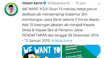 Ridwan Kamil Cari Orang Dampingi Program Kerja