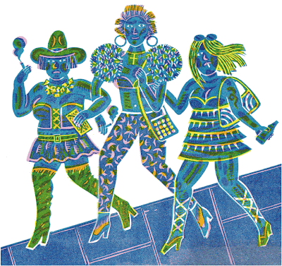 Bernard Lodge, Girls Night Out, linocut