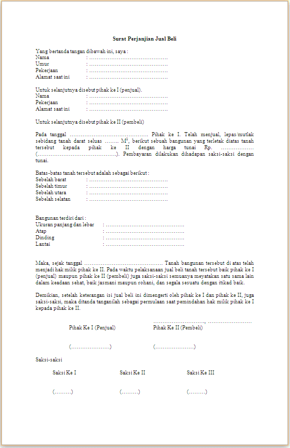 Contoh Surat Perjanjian Jual Beli Tanah Terbaru 2018 