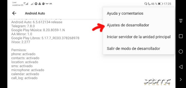 Ajustes desarrollador ANDROID AUTO