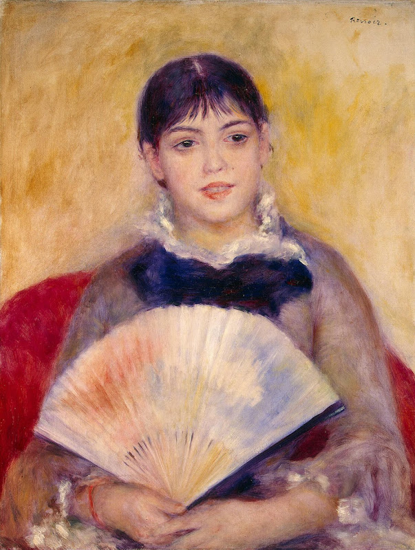 Girl with a Fan by Pierre-Auguste Renoir - Genre Painting, Portrait Paintings from Hermitage Museum