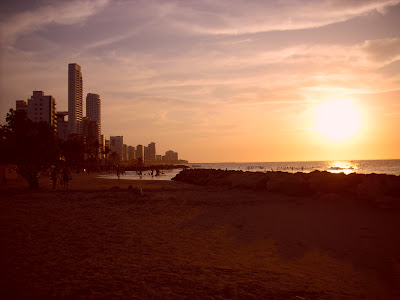 Sunset in the city of Cartagena, on Colombia's Caribbean coast