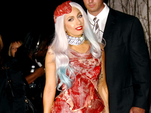 Lady Gaga In Meat Costume. lady gaga meat dress real or
