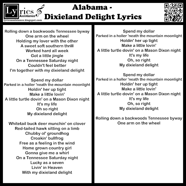 Alabama - Dixieland Delight Lyrics | lyricsassistance.blogspot.com