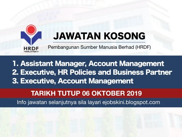 Jawatan Kosong Pembangunan Sumber Manusia Berhad (HRDF) Oktober 2019