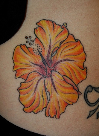 Hawaiian Flower Tattoos For Girls Design on Foot and Back Body