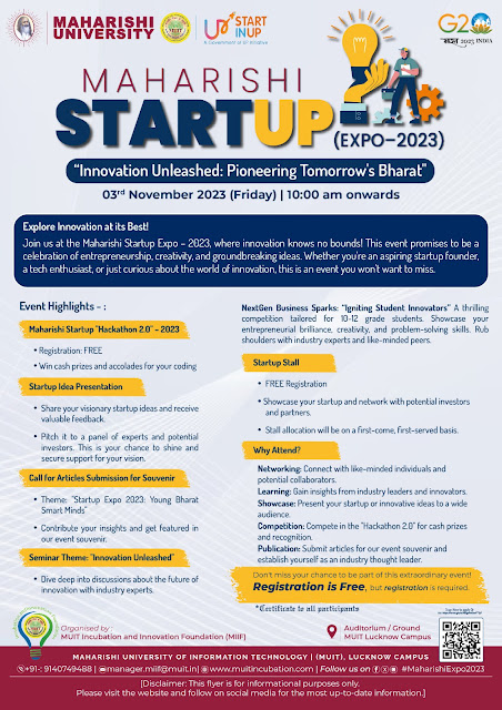 Maharishi Startup Expo 2023 (MUITStartupExpo20230: Unveiling the Future of Entrepreneurship | Maharishi University