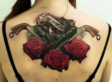 Gun and Flower Tattoo Designs, Designs of Gun Flower Tattoo, Rose and Gun Design Tattoo.