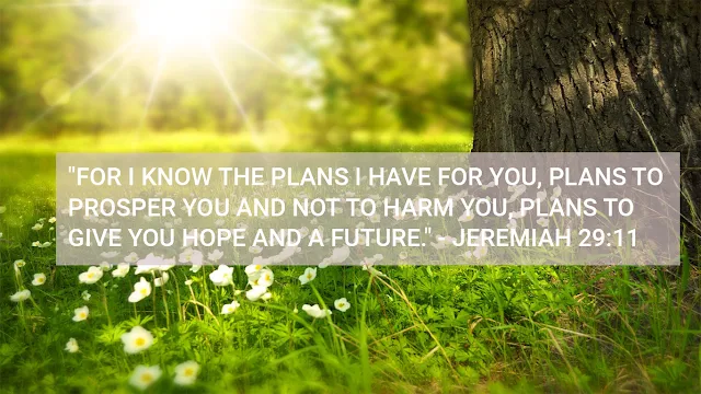 "For I know the plans I have for you, plans to prosper you and not to harm you, plans to give you hope and a future." - Jeremiah 29:11
