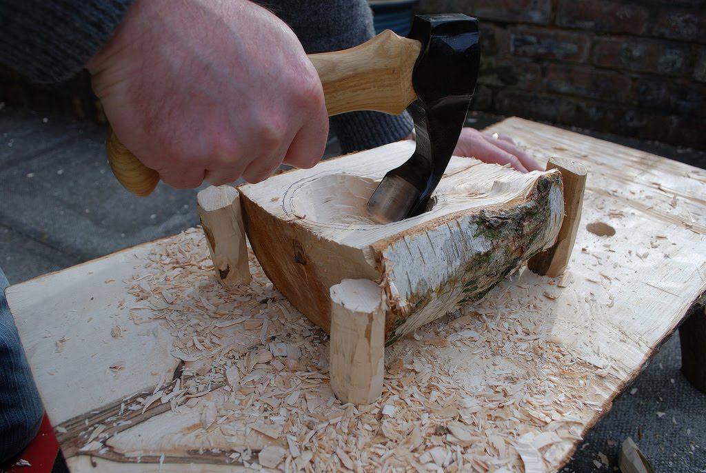 Simon Hill Green Wood Carving: Adze work on the low bench