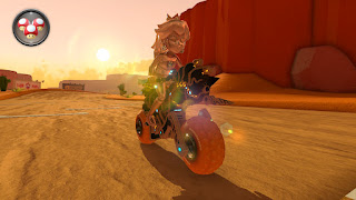 Pink Gold Peach on the Master Cycle Zero with the Hot Monster tires at the start of the Kalimari Desert