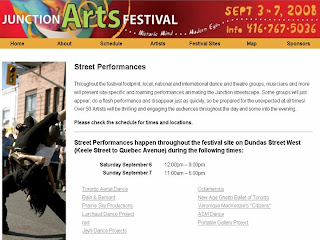 Screenshot Toronto Junction Arts Festival 2008 Street Performances, by artjunction.blogspot.com