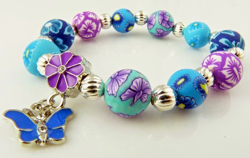 charm bracelets for girls blue and purple butterfly