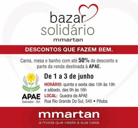 Bazar solidário. Parte da renda destinada para APAE. Participe!