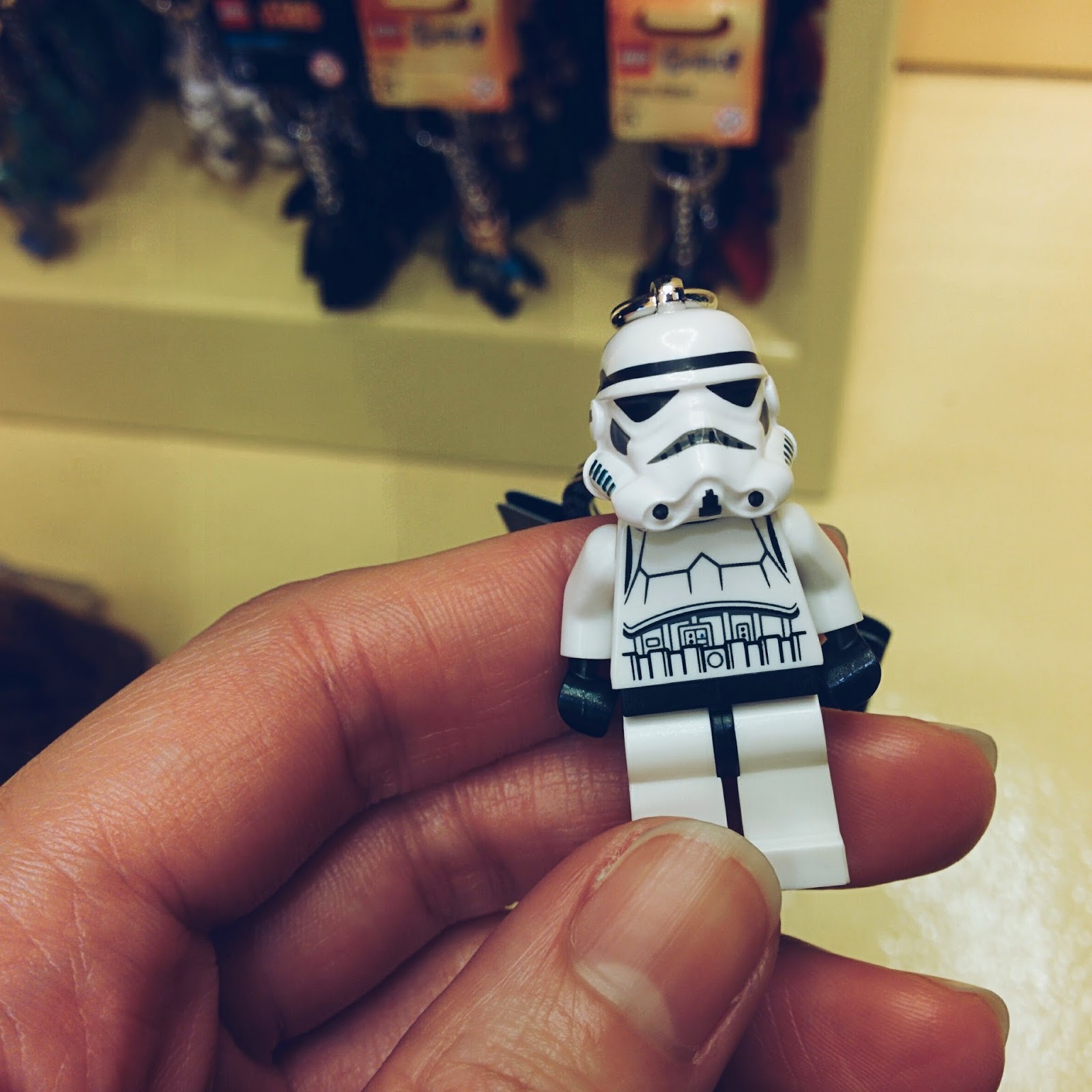 stormtrooper keychain at the lego store, yeah!