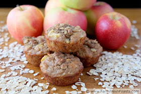 Chunks of apples mixed with buttermilk-soaked oats in a whole wheat muffin, topped with streusel for a sweet and wholesome treat.