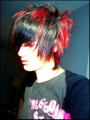 short hair emo guy. Sims3 hair style addon, Short Black with Red Emo Hair. emo guys hair.