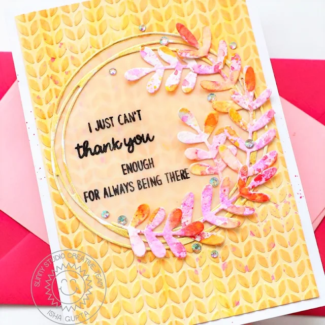 Sunny Studio Stamps: Words Of Gratitude Winter Greenery Dies Snowflake Circle Dies Card by Isha Gupta