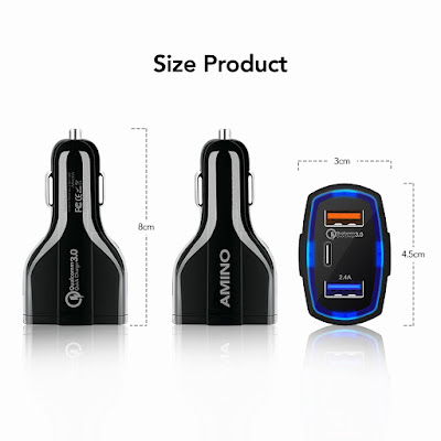 Car Charger Fast Charger 3 Port USB QC 3.0 TYPE C Output Saver Mobil Lampu