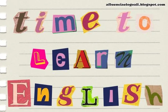 Folha de Papel com a "Time To Learn English" escrito em pedaços de papel colorido.