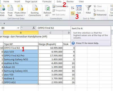 cara mengurutkan data di excel