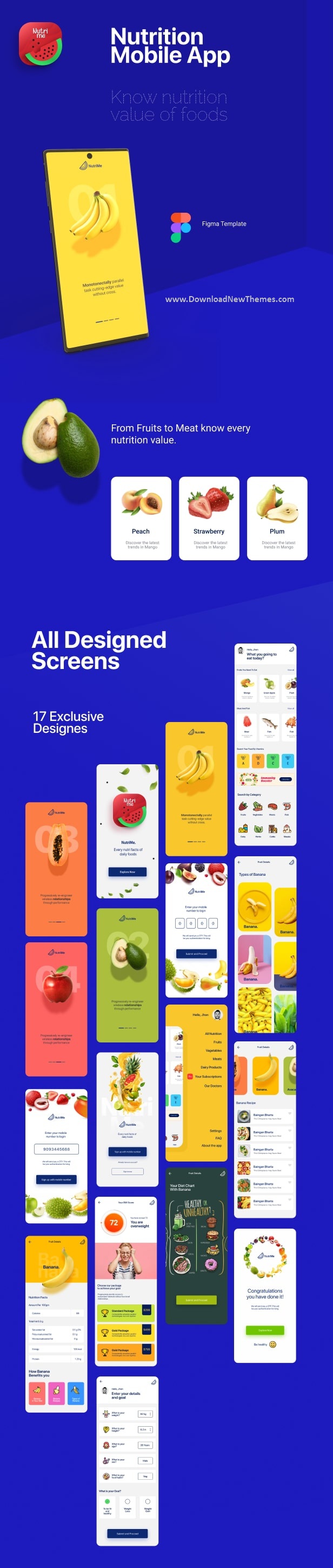 Online Nutrition Info Mobile App and Landing Page Figma Template