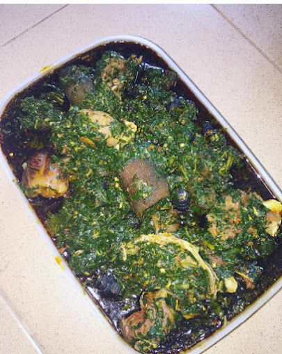 A bowl of Afang Soup prepared in Uyo
