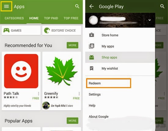 cara menerapan Redeem Code Playstore Whaff