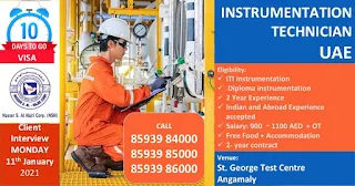 ITI and Diploma Job Vancy For UAE Position Required Instrumentation Technician Direct Walk In Interview On 11th January 2020