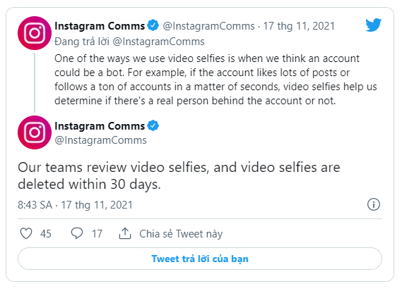 Instagram sử dụng video selfie để xác định người dùng và hứa hẹn không thu thập dữ liệu