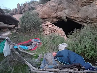 Murielle's and my sleeping place in front of the entrance of the cave