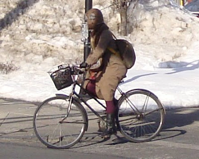 rolling on a bike in winter