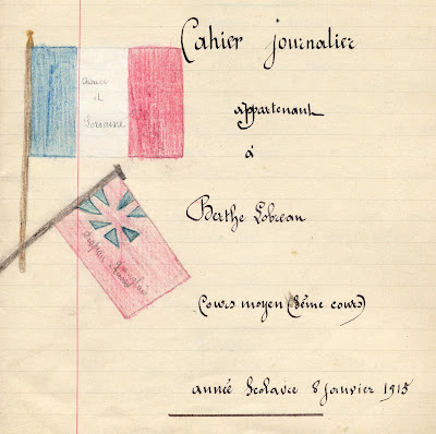 Cahier spécial de devoirs mensuels Librairie Classique Paul Boyer à Chalon-sur-Saône, cours supérieur de filles, élève Hélène T., 1917 (collection musée)