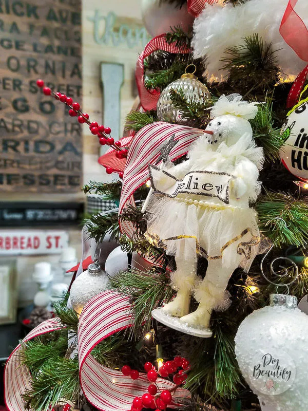 close up Christmas ornaments and ribbon