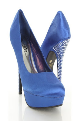 Royal Blue Shiny Silk Rhinestone Detailed Platform Pump Heels 