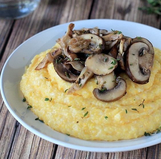 Parmesan Polenta with Lemon Thyme Wild Mushrooms #vegetarian #glutenfree