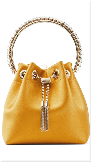 ♦Pantone Spectra Yellow Jimmy Choo Bon Bon crystal-embellished bucket bag #jimmychoo #pantone #yellow #bags #brilliantluxury