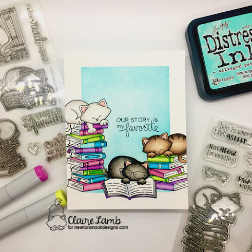 Our story is my favorite by Claire features Newton's Book Club and All Booked Up by Newton's Nook Designs; #inkypaws, #newtonsnook, #cardmaking, #catcards, #bookcards