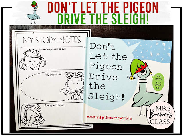 Don't Let the Pigeon Drive the Sleigh book activities unit with literacy printables, reading companion activities, lesson ideas, and a craft for Kindergarten and First Grade