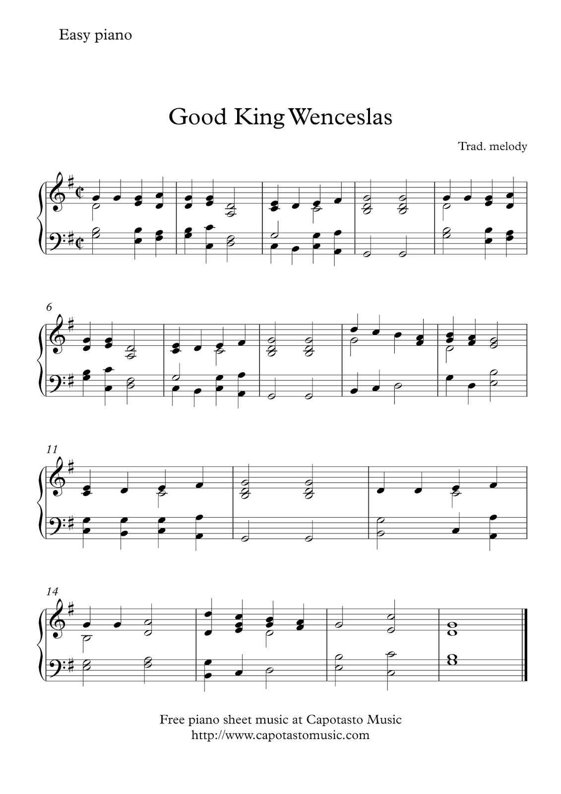 Free easy Christmas piano sheet music | Good King Wenceslas