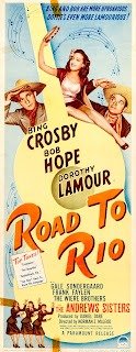 ROAD TO RIO. Estados Unidos. Insert: 36 x 91 cms. CAMINO DE RÍO. Road to Rio. 1947. Estados Unidos. Dirección: Norman Z. McLeod. Reparto: Bob Hope, Bing Crosby, Dorothy Lamour, Gale Sondergaard, Frank Faylen, Joseph Vitale, George Meeker, Frank Puglia, Nestor Paiva, Robert Barrat, Stanley Andrews, Harry Woods.