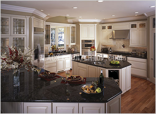 wood laminate worktop Black White Kitchen Cabinets with Granite Countertops | 503 x 369