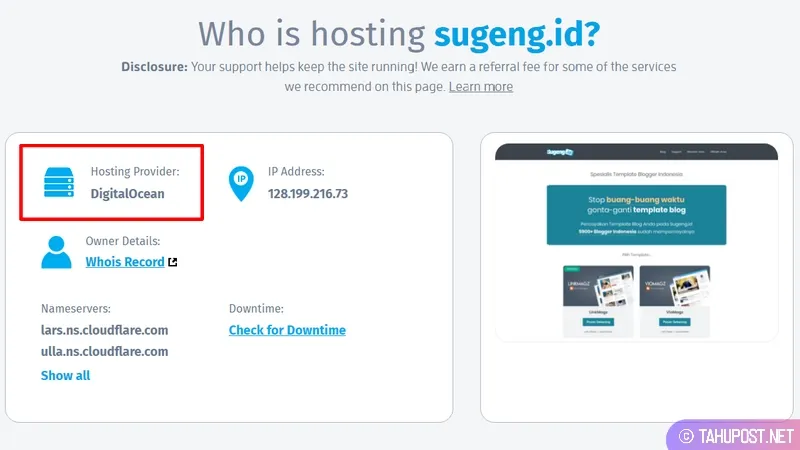 Hasil dari Pencarian Domain Sugeng.Id - Cara Mengetahui Web Hosting Sebuah Website