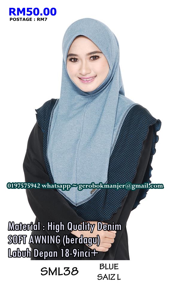 TUDUNG DENIM BERDAGU SUMAYYA NUR KASIH SOFT AWNING SAIZ L